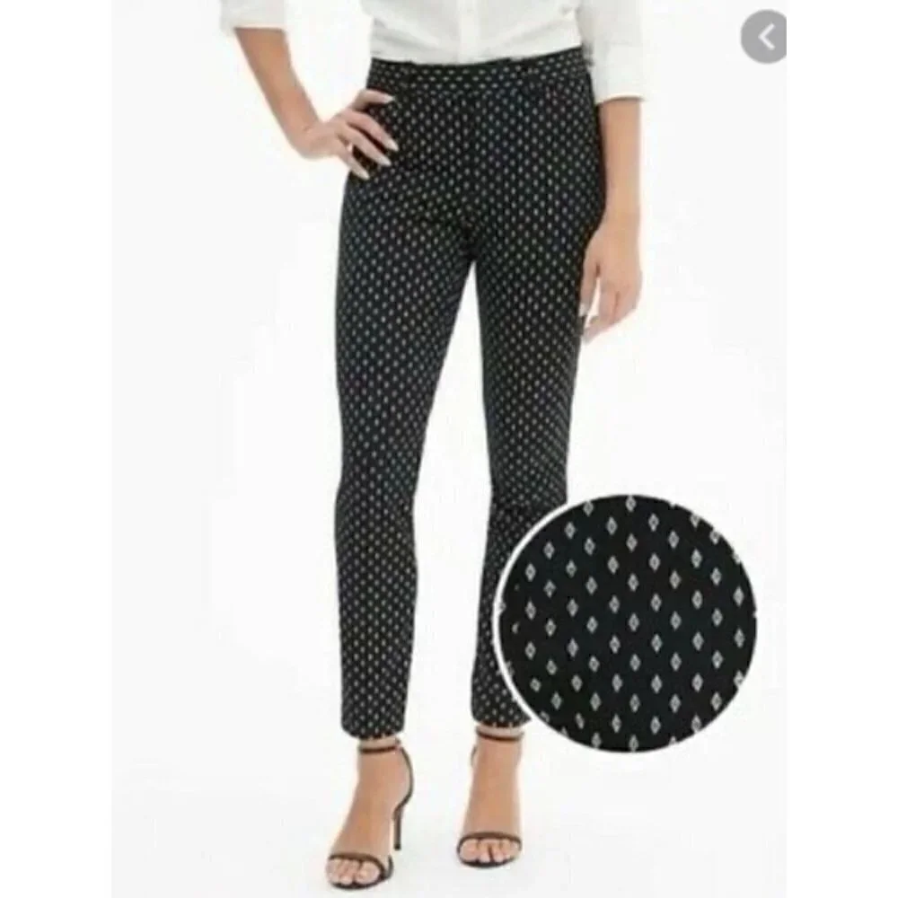 Gap Petite Black White Diamond Printed Ankle Crop‎ Dress Pants 6P
